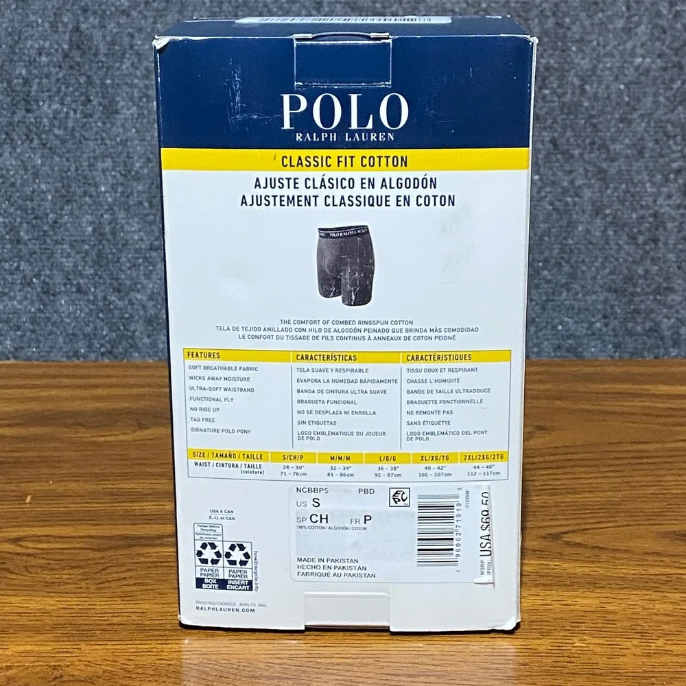 Polo Ralph Lauren Mens S Classic Fit Boxer Briefs Black Tagless 5 Pack NCBBP5